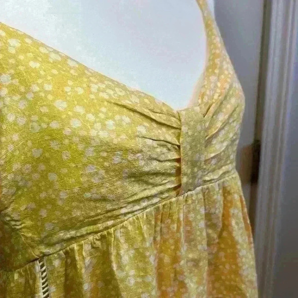 LUSH. Yellow/White Floral Sundress. 70% Linen. Lined. Mini. Elastic Back Wm Sz L - Picture 6 of 13